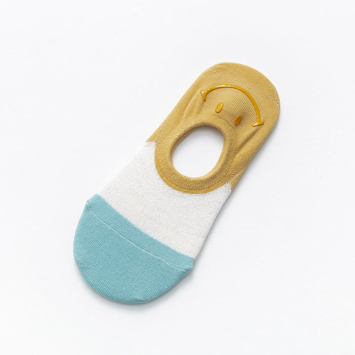 Wholesale Heel hot stamping smiling face shallow mouth socks cotton color blocked socks with silicone invisible socks