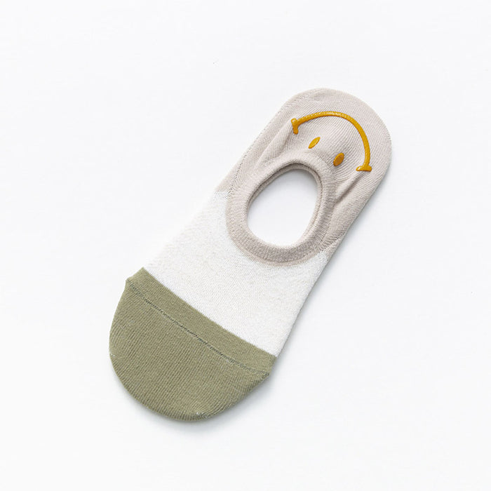 Wholesale Heel hot stamping smiling face shallow mouth socks cotton color blocked socks with silicone invisible socks