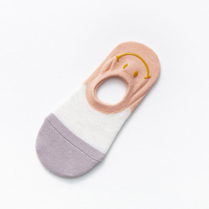 Wholesale Heel hot stamping smiling face shallow mouth socks cotton color blocked socks with silicone invisible socks