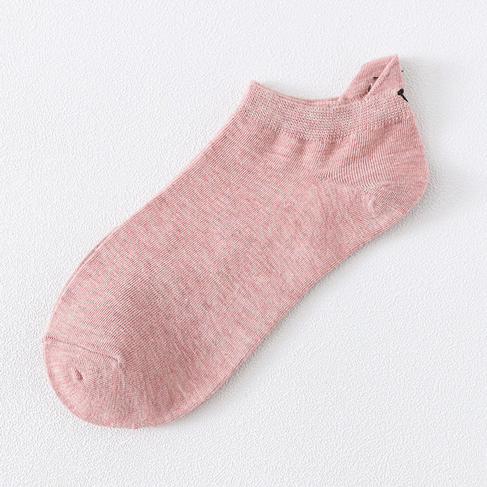Wholesale Short socks with personalized heel embroidery, smiling face, boat socks, cotton socks