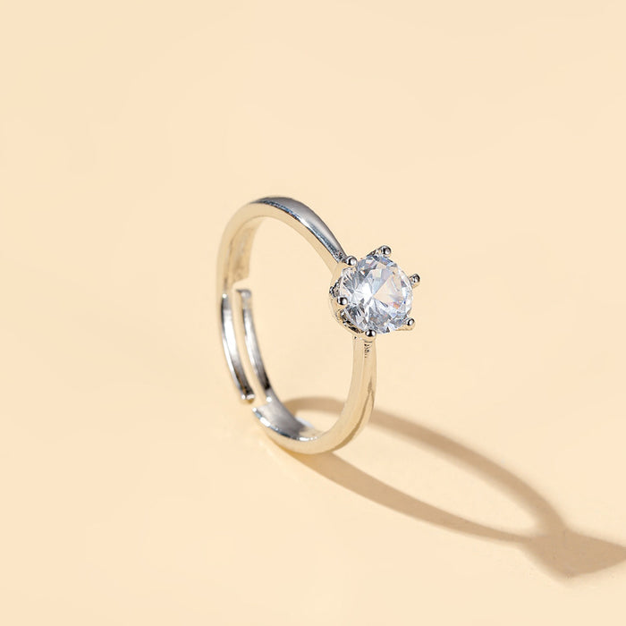 Wholesale Classic Crown Ring Six-claw Zircon Open Ring Women's  Couple's Ring