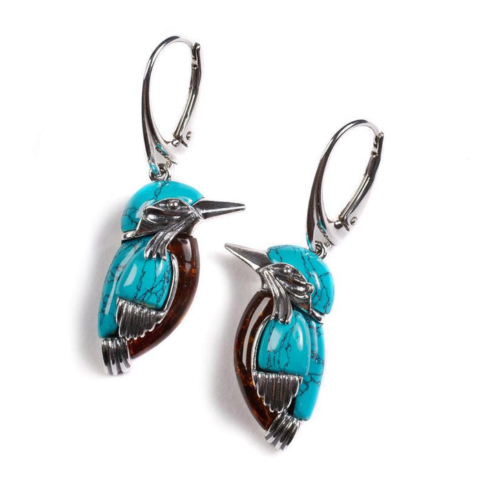 Wholesale Vintage Silver Natural Style Turquoise Bird Earrings Turquoise Earrings