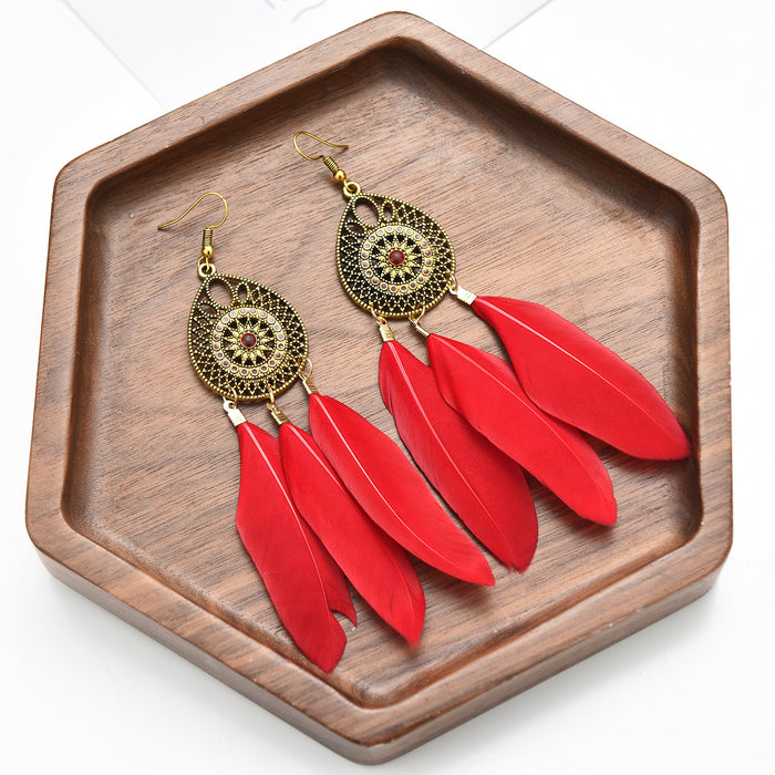 Wholesale Retro Ethnic Style Hollow Feather Earrings JDC-ES-ManW002