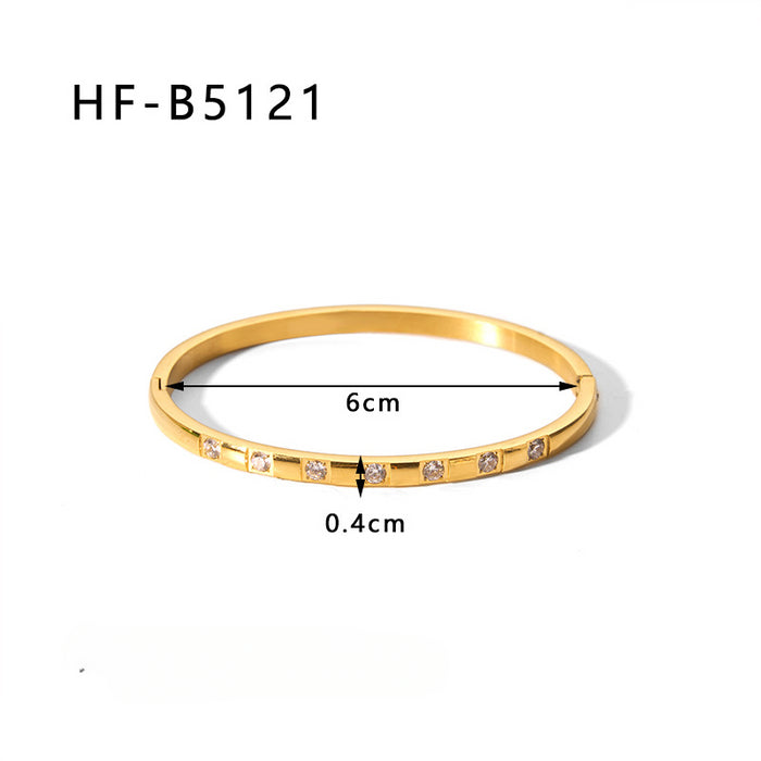 Wholesale Stainless Steel 18k Gold Plated Circle Inlaid Zircon Diamond Bracelet JDC-BT-XiongYue002