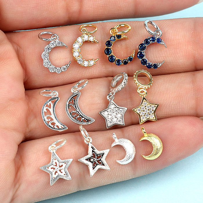 Wholesale S925 Pure Yintai Pendant Diamond Star Moon Sun Moon Star DIY Hand-made Material Bag Thai Silver Pendant