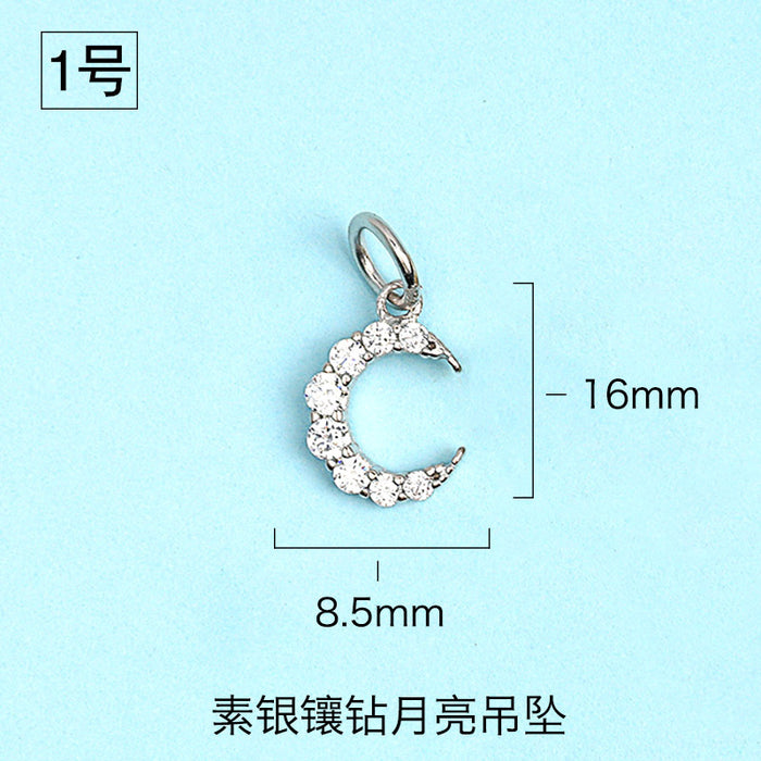 Wholesale S925 Pure Yintai Pendant Diamond Star Moon Sun Moon Star DIY Hand-made Material Bag Thai Silver Pendant