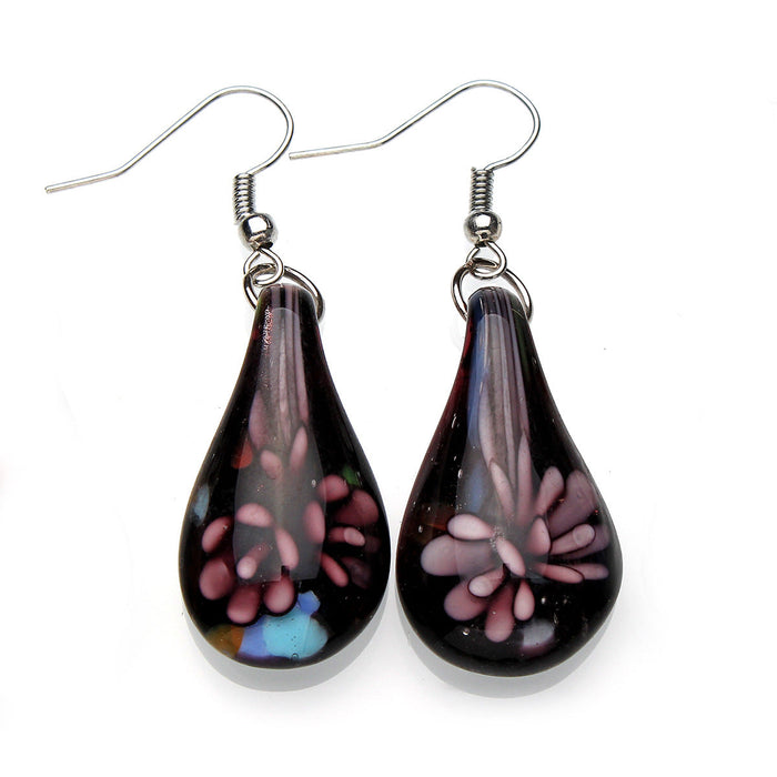 Wholesale Earrings Glass Black Bottom Glass Inner Flower Water Drop Pendant JDC-ES-YinW005