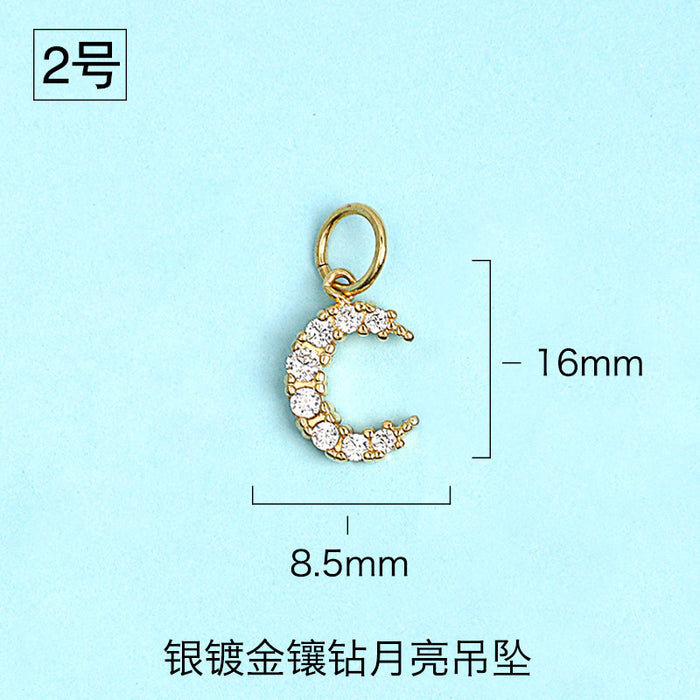 Wholesale S925 Pure Yintai Pendant Diamond Star Moon Sun Moon Star DIY Hand-made Material Bag Thai Silver Pendant