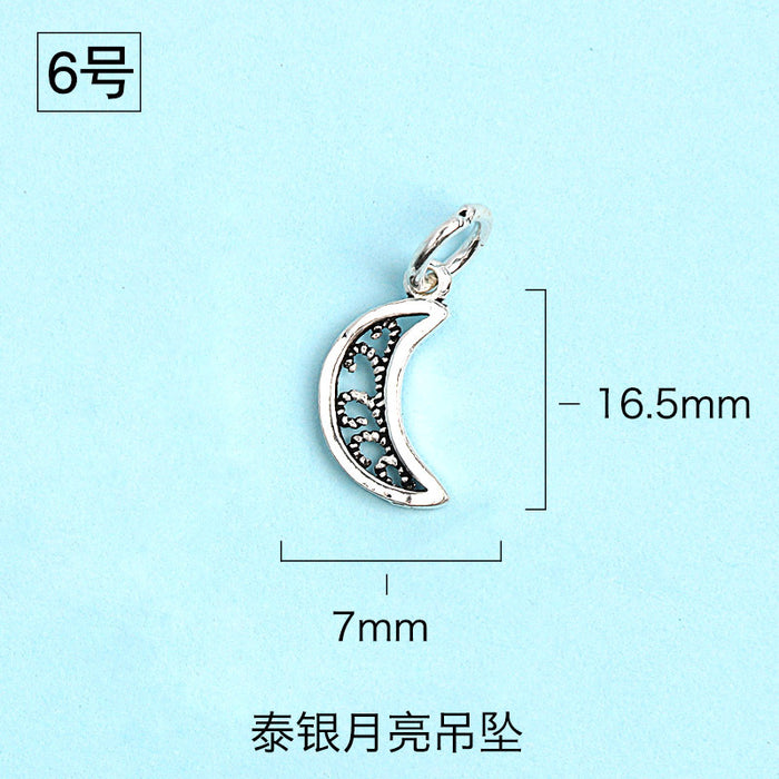 Wholesale S925 Pure Yintai Pendant Diamond Star Moon Sun Moon Star DIY Hand-made Material Bag Thai Silver Pendant