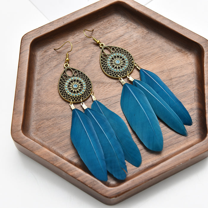 Wholesale Retro Ethnic Style Hollow Feather Earrings JDC-ES-ManW002