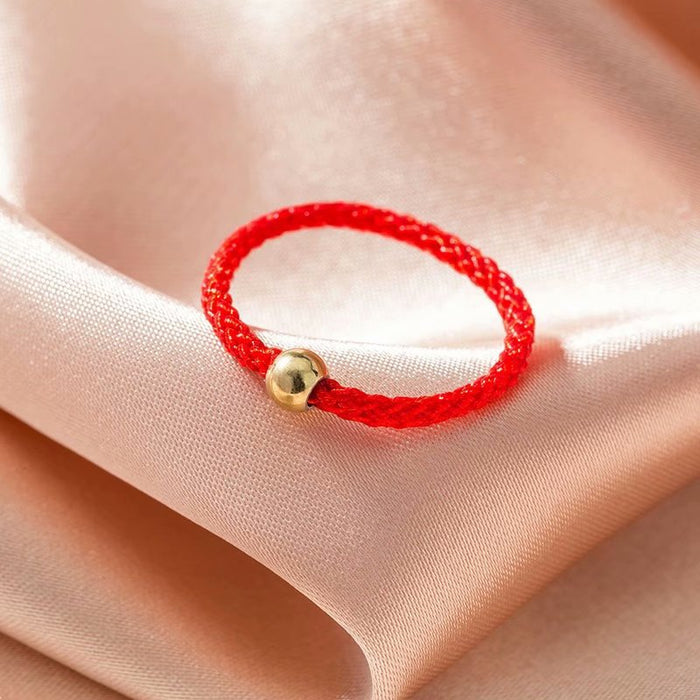 Wholesale Small Golden Bead Black Rope Transfer Bead Ring Couple Red Rope Weaving Ring Ring