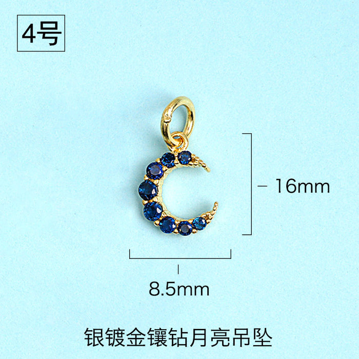 Wholesale S925 Pure Yintai Pendant Diamond Star Moon Sun Moon Star DIY Hand-made Material Bag Thai Silver Pendant