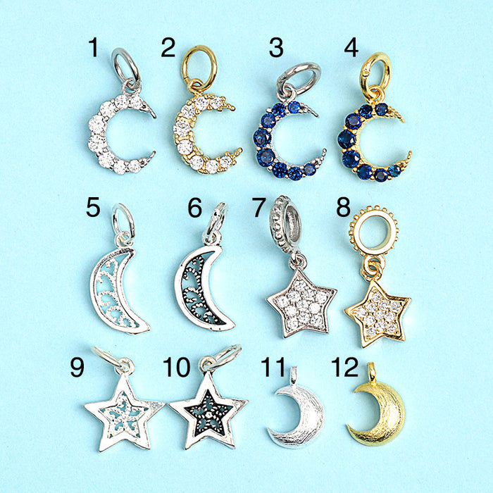 Wholesale S925 Pure Yintai Pendant Diamond Star Moon Sun Moon Star DIY Hand-made Material Bag Thai Silver Pendant