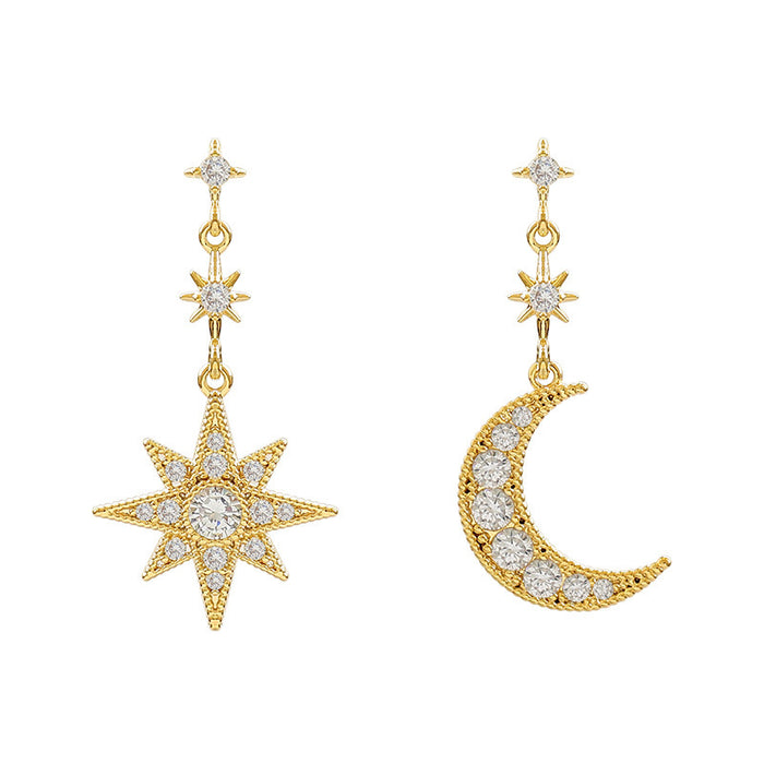 Wholesale Alloys Diamond Star and Moon Asymmetric Earrings JDC-ES-HaoZ008