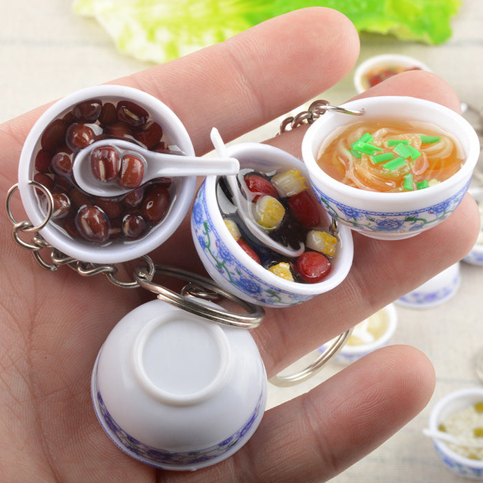 Wholesale Chinese Style Blue White Porcelain Bowl Keychain PVC Decorative Car Key Accessory Gift MOQ≥2
