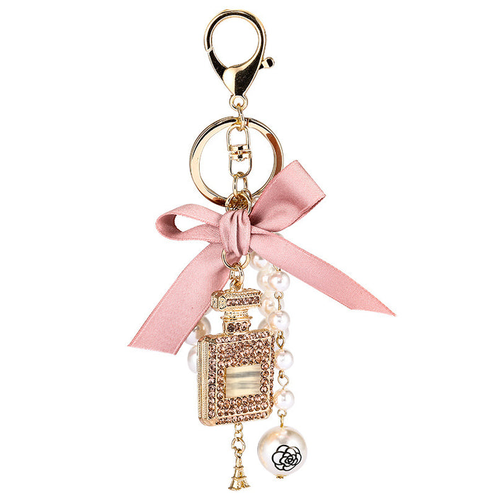 Wholesale Diamond Perfume Bottle Bow Pearl Alloy Keychain JDC-KC-CH120