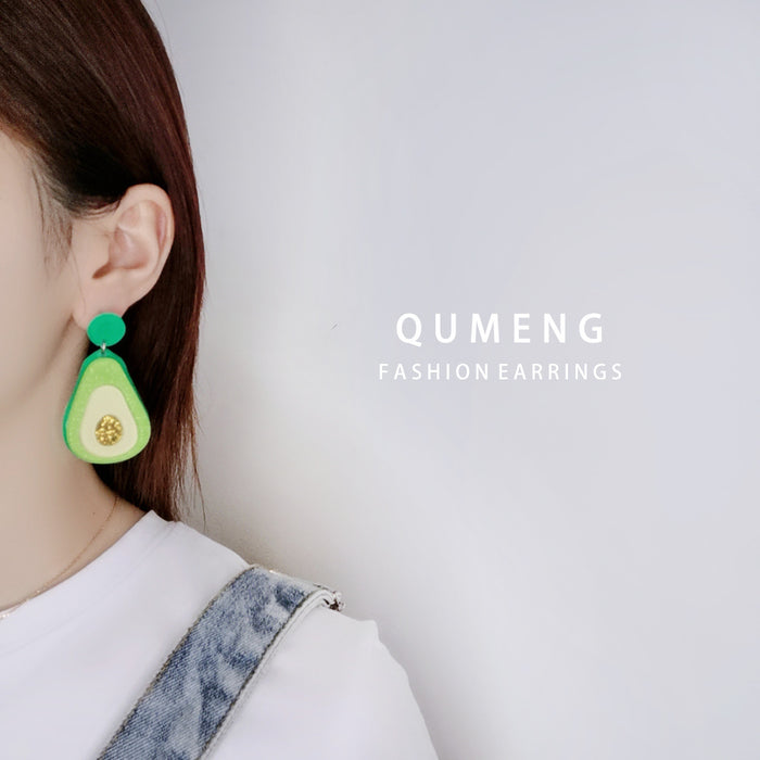 Wholesale Hamburger Avocado Exaggerated Long Acrylic Earrings JDC-ES-QingM009