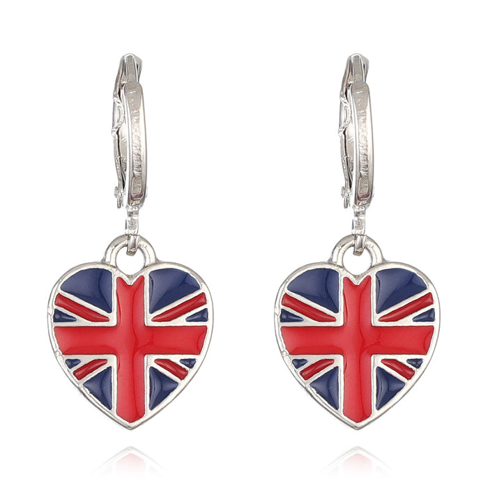 Wholesale Alloy Drop Oil Flag Earrings United Kingdom Flag Love Earrings Heart-shaped Flag Earrings