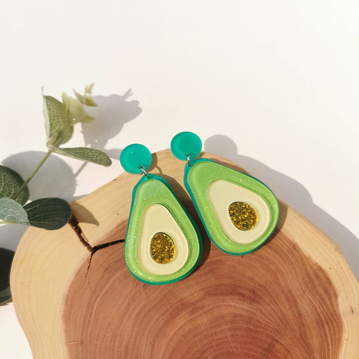 Wholesale Hamburger Avocado Exaggerated Long Acrylic Earrings JDC-ES-QingM009