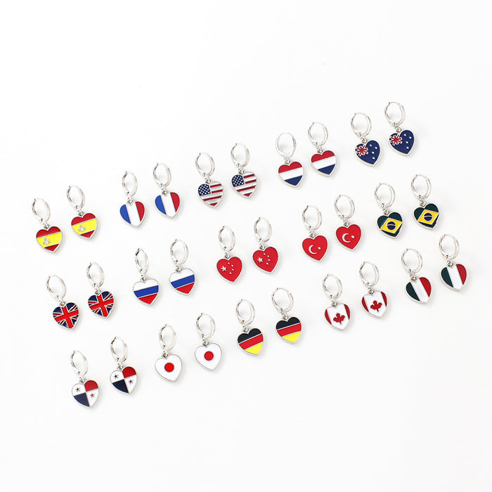 Wholesale Alloy Drop Oil Flag Earrings United Kingdom Flag Love Earrings Heart-shaped Flag Earrings