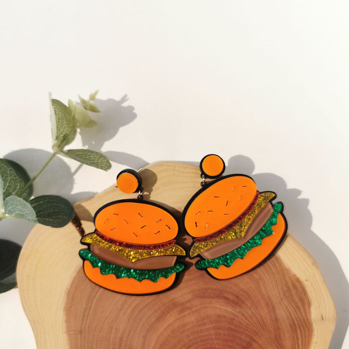 Wholesale Hamburger Avocado Exaggerated Long Acrylic Earrings JDC-ES-QingM009