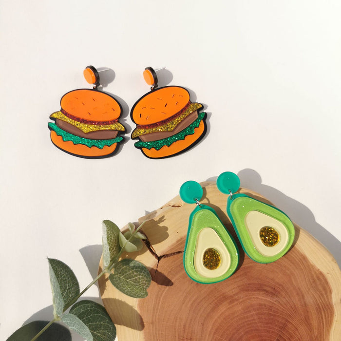 Wholesale Hamburger Avocado Exaggerated Long Acrylic Earrings JDC-ES-QingM009