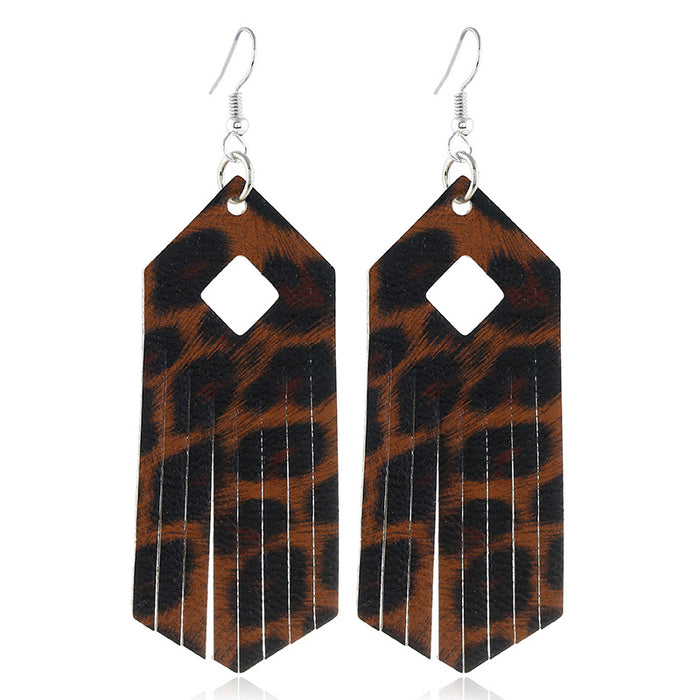 Wholesale Earrings Leather Leopard Fringe MOQ≥2 JDC-ES-ZL036