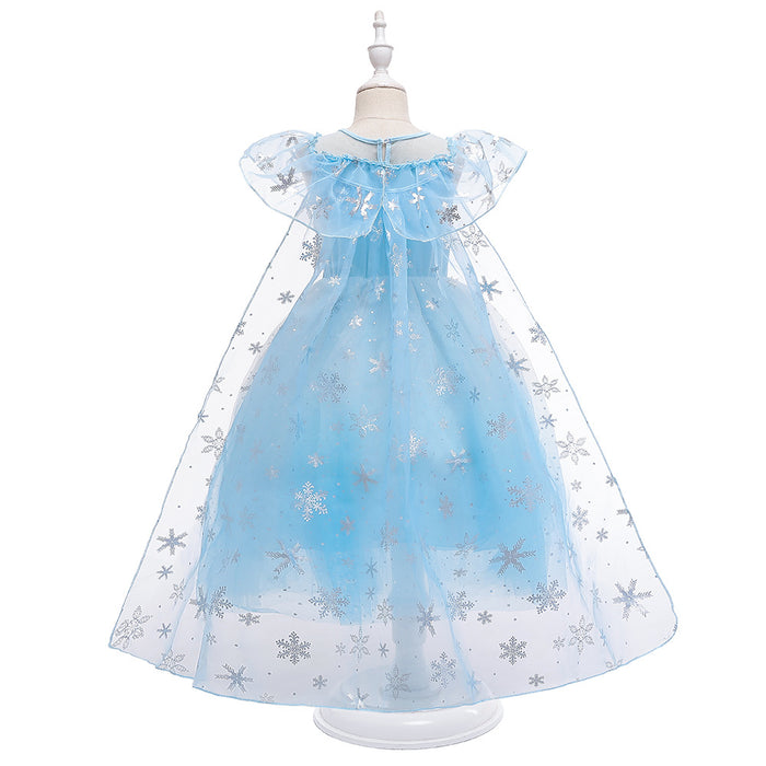 Wholesale Sequins with Cape Mesh Puff Children's Performance Dress