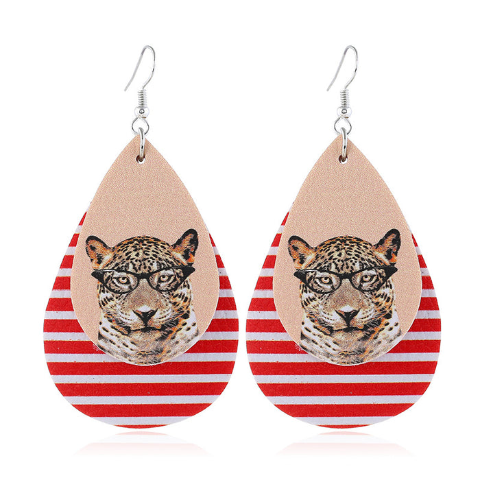 Wholesale Earrings Leather Double Layer Cute Animals MOQ≥2 JDC-ES-ZL037