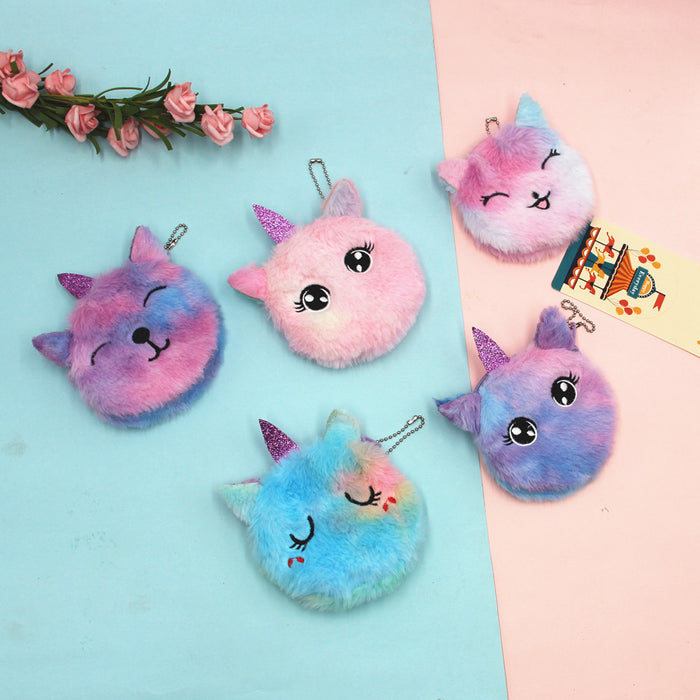 Wholesale unicorn cartoon coin purse children Cat plush coin purse key pendant bag card