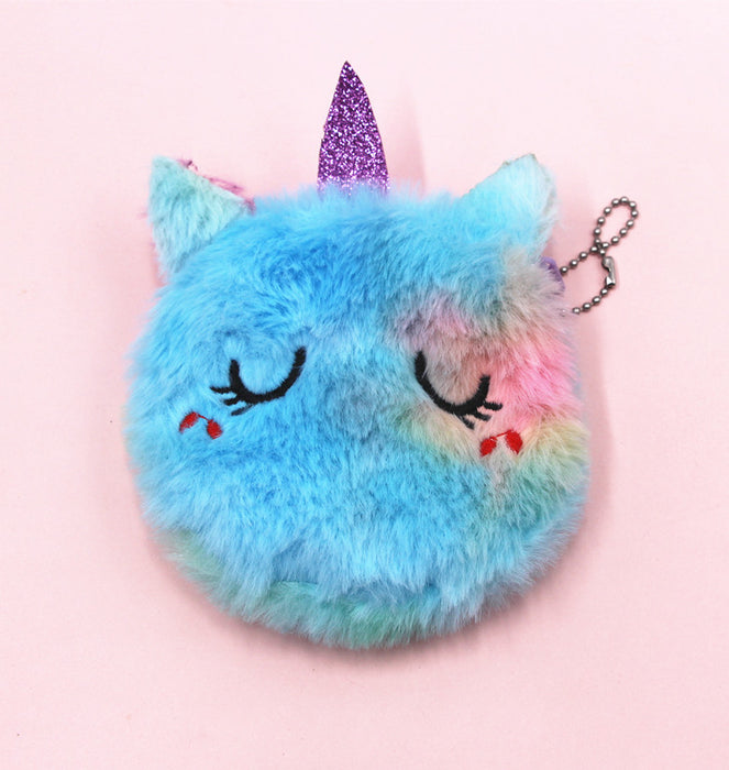 Wholesale unicorn cartoon coin purse children Cat plush coin purse key pendant bag card
