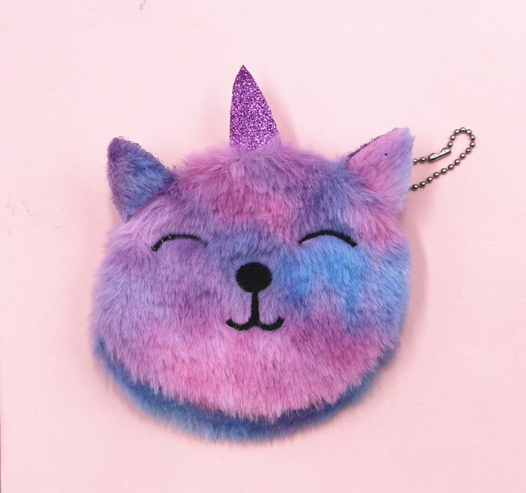 Wholesale unicorn cartoon coin purse children Cat plush coin purse key pendant bag card
