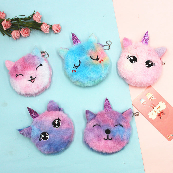 Wholesale unicorn cartoon coin purse children Cat plush coin purse key pendant bag card