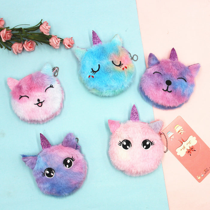 Wholesale unicorn cartoon coin purse children Cat plush coin purse key pendant bag card