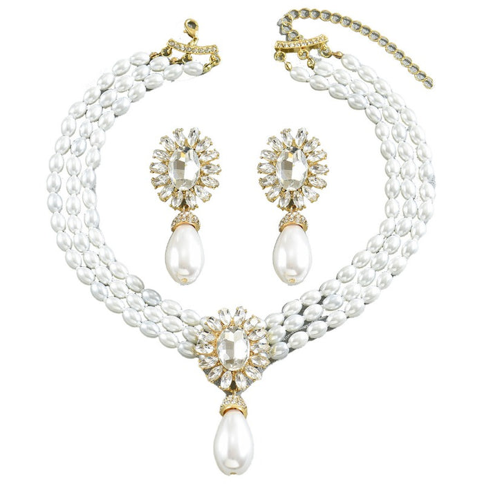 Wholesale Geometric Light Luxury Pearl Necklace Earring Set JDC-NE-Bais001