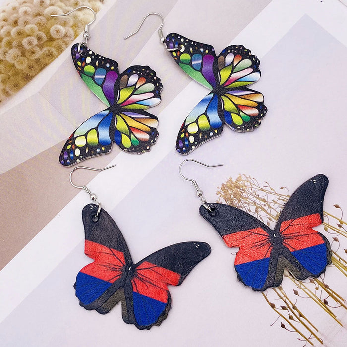 Wholesale Butterfly Leather Earrings Double-Sided Printed Pu Leather Earrings Earrings Jewelry Manufacturers