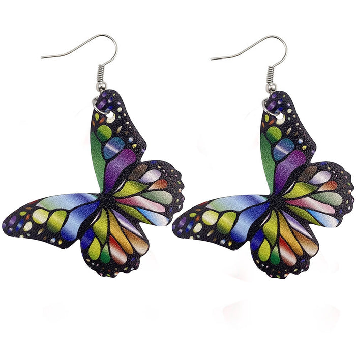 Wholesale Butterfly Leather Earrings Double-Sided Printed Pu Leather Earrings Earrings Jewelry Manufacturers
