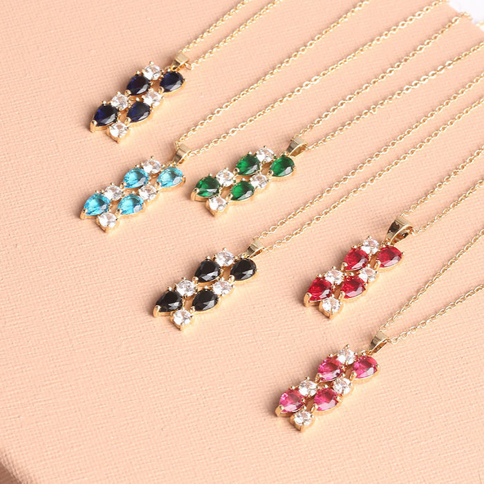 Wholesale Necklace Colored Stone Zircon Pendant Long Necklace Colorful Necklace