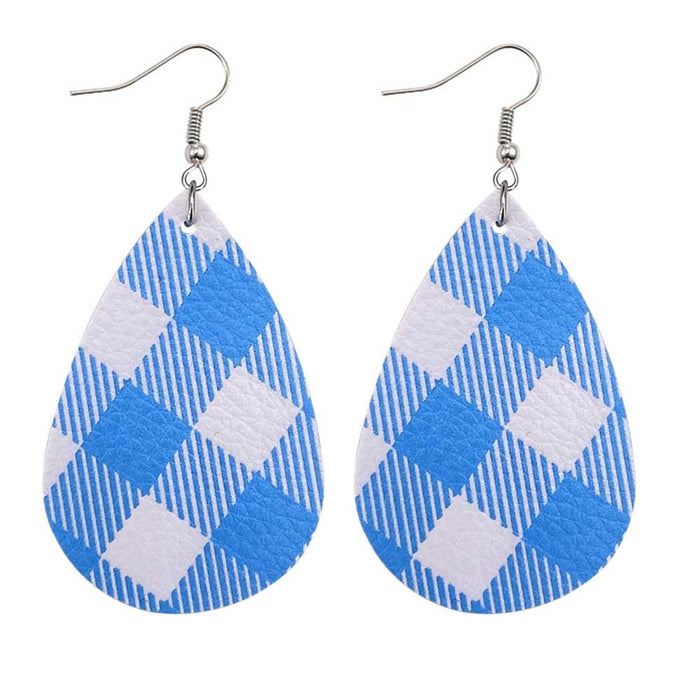 Wholesale 50pcs Leather Earrings Double-Sided Printed Scottish Plaid Earrings Holiday Accessories