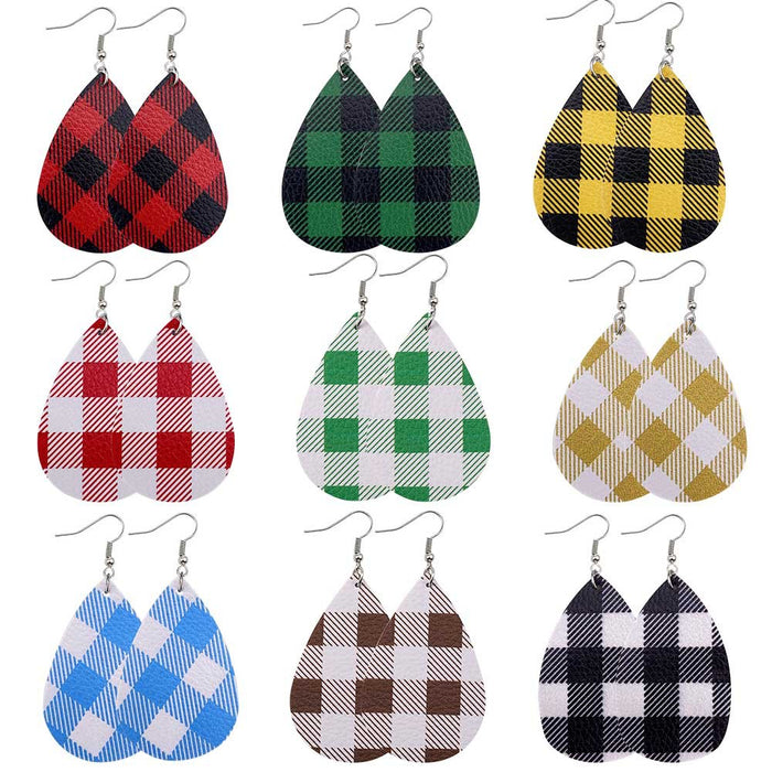 Wholesale 50pcs Leather Earrings Double-Sided Printed Scottish Plaid Earrings Holiday Accessories
