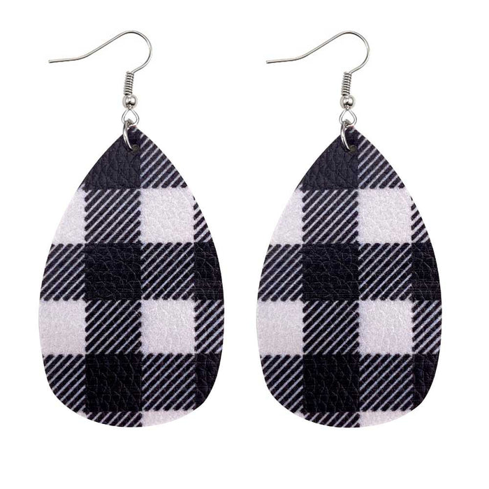 Wholesale 50pcs Leather Earrings Double-Sided Printed Scottish Plaid Earrings Holiday Accessories