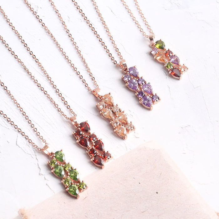 Wholesale Necklace Colored Stone Zircon Pendant Long Necklace Colorful Necklace