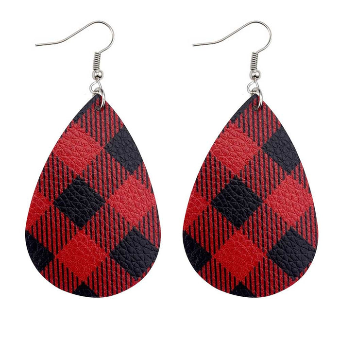 Wholesale 50pcs Leather Earrings Double-Sided Printed Scottish Plaid Earrings Holiday Accessories