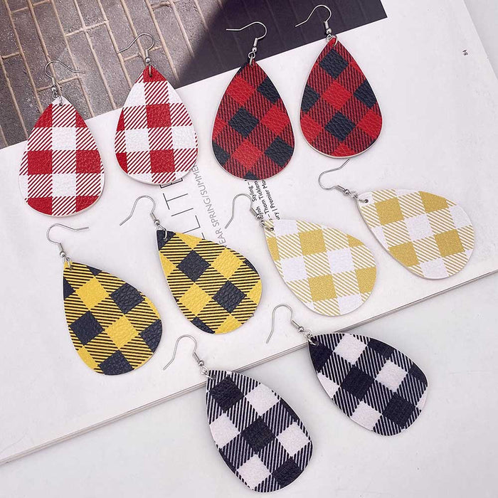 Wholesale 50pcs Leather Earrings Double-Sided Printed Scottish Plaid Earrings Holiday Accessories