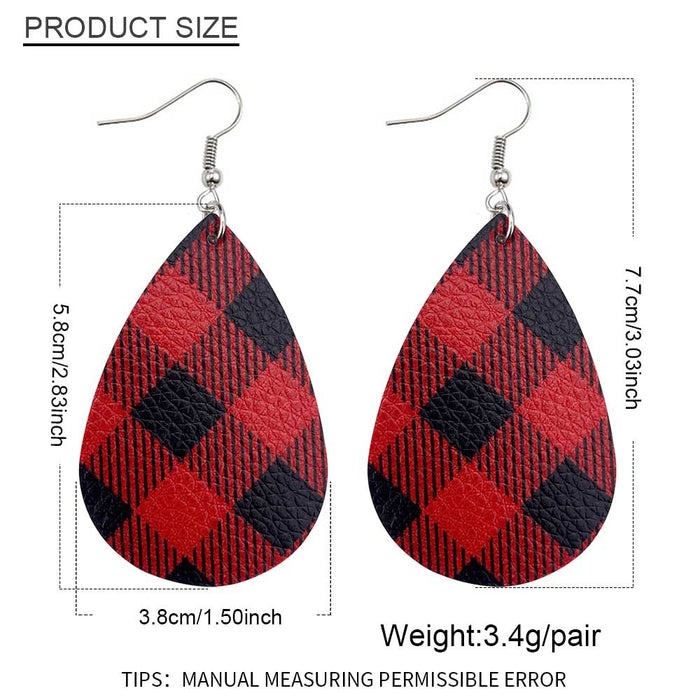 Wholesale 50pcs Leather Earrings Double-Sided Printed Scottish Plaid Earrings Holiday Accessories