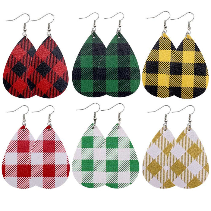 Wholesale 50pcs Leather Earrings Double-Sided Printed Scottish Plaid Earrings Holiday Accessories