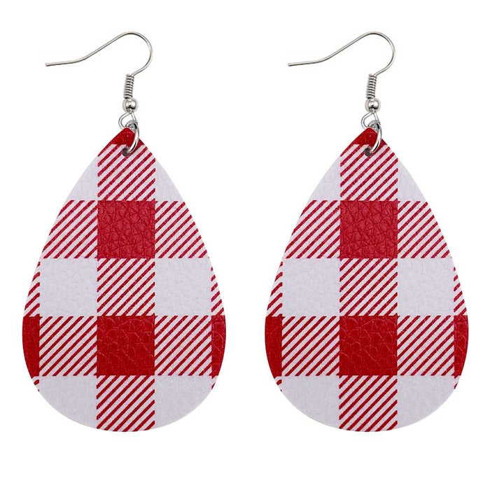 Wholesale 50pcs Leather Earrings Double-Sided Printed Scottish Plaid Earrings Holiday Accessories