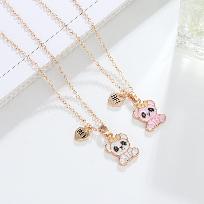 Wholesale Good Friends Cartoon Bear Necklace Environmentally Friendly Alloy Drops of Oil Children' s Girlfriend Necklace