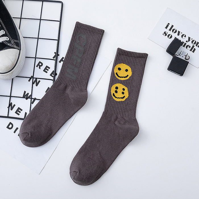 Wholesale Smiley Face Printed Long Cotton Socks JDC-SK-JiaY022