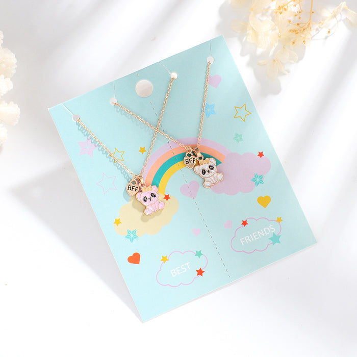 Wholesale Good Friends Cartoon Bear Necklace Environmentally Friendly Alloy Drops of Oil Children' s Girlfriend Necklace